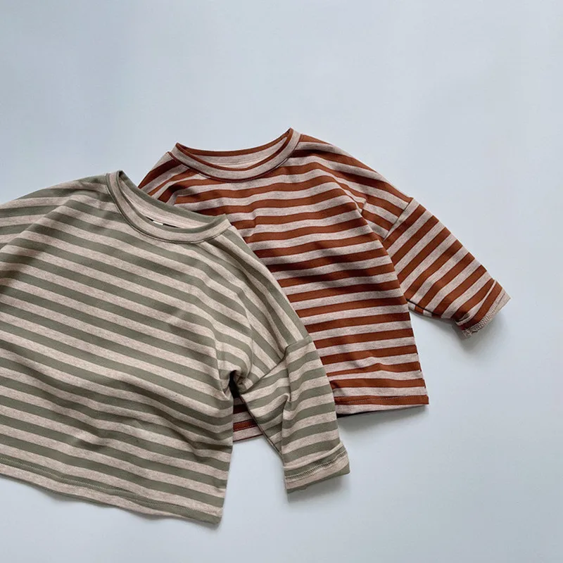 

Kids Long sleeve T-shirt Children Boy Girl Stripe Cotton Casual Tops Spring Kids Basic Tee Clothes