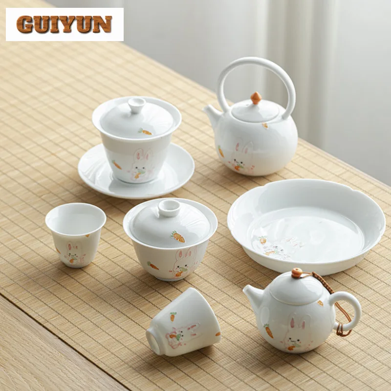250 мл ручная роспись милый кролик обруч ручка чайник из Нефритовой глины белый