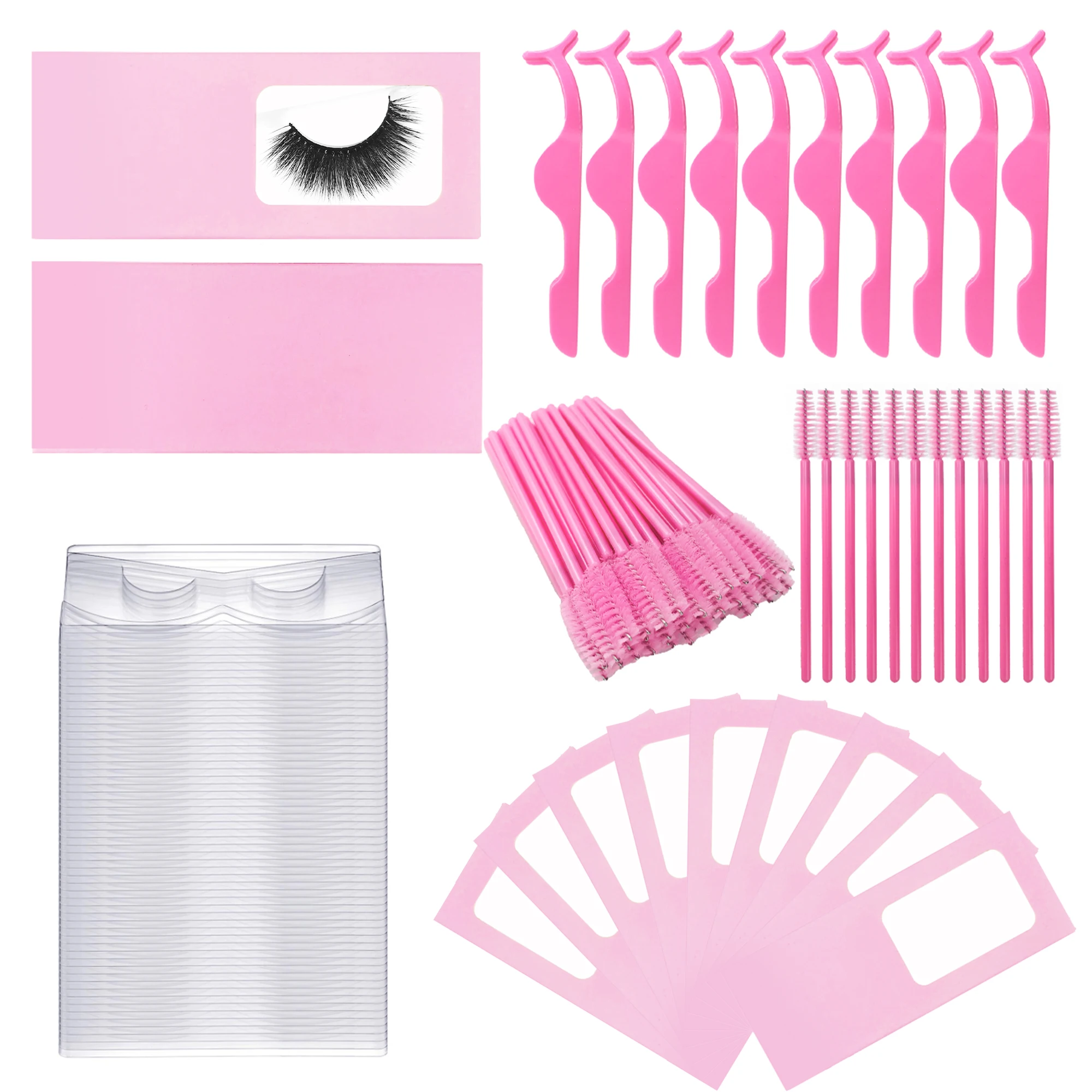 

4 In 1 Lash Box Case Set Include Lash Paper Box Trays Brush Tweezers Applicator For Fluffy Natural Long Wispy Strip Lashes