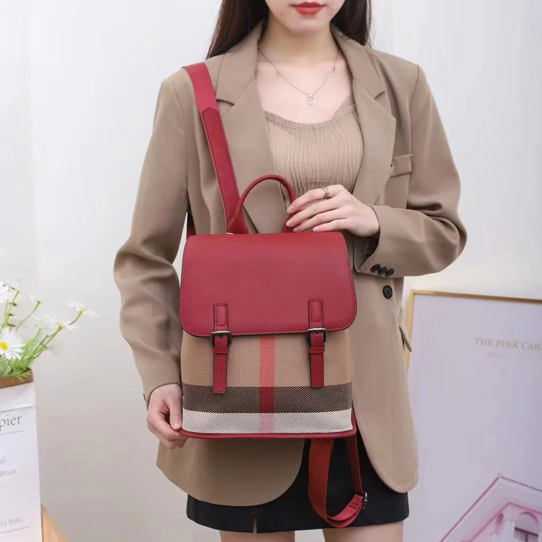 

Genuine Leather Bags For Women Color Contrast High-Quality Backpack Fashion Luxury Commuting Bag Female Travel Casual Backpacks