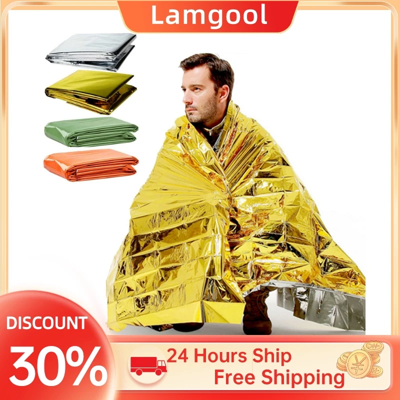 Emergency Thermal Poncho Blanket Lightweight Folding Water Resistant Windproof Sunshade Reusable Portable Camping Mat Pad Cover