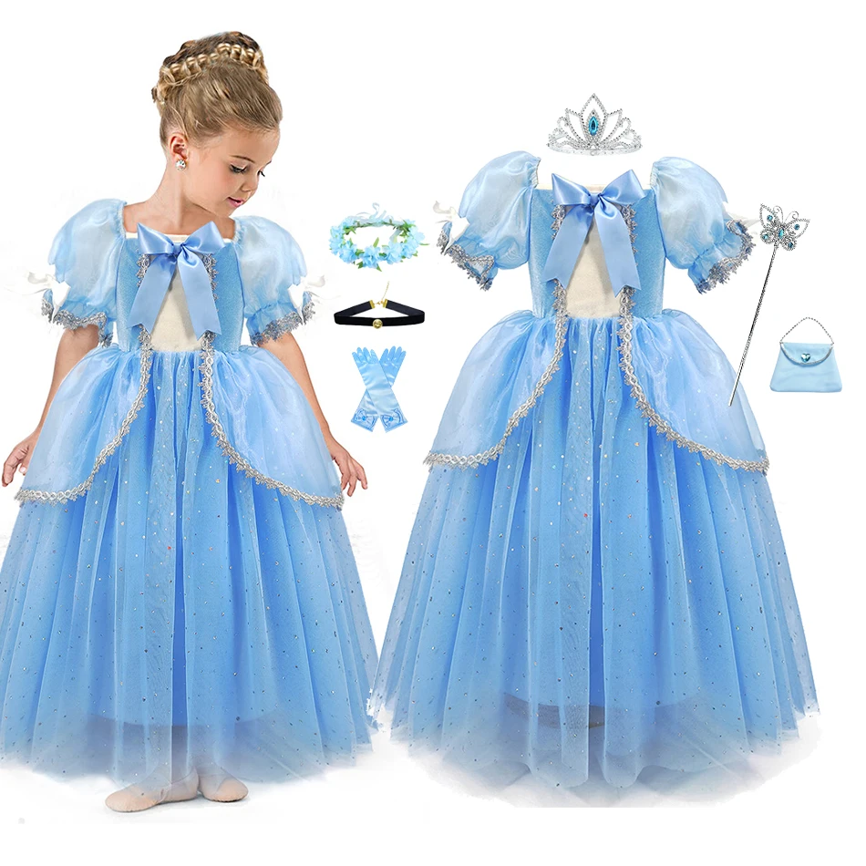 

Cinderella Cosplay Costume Kids Clothes For Girls Dress Baby Girl Ball Gown Princess Dresses For Birthday Party Crown Gloves