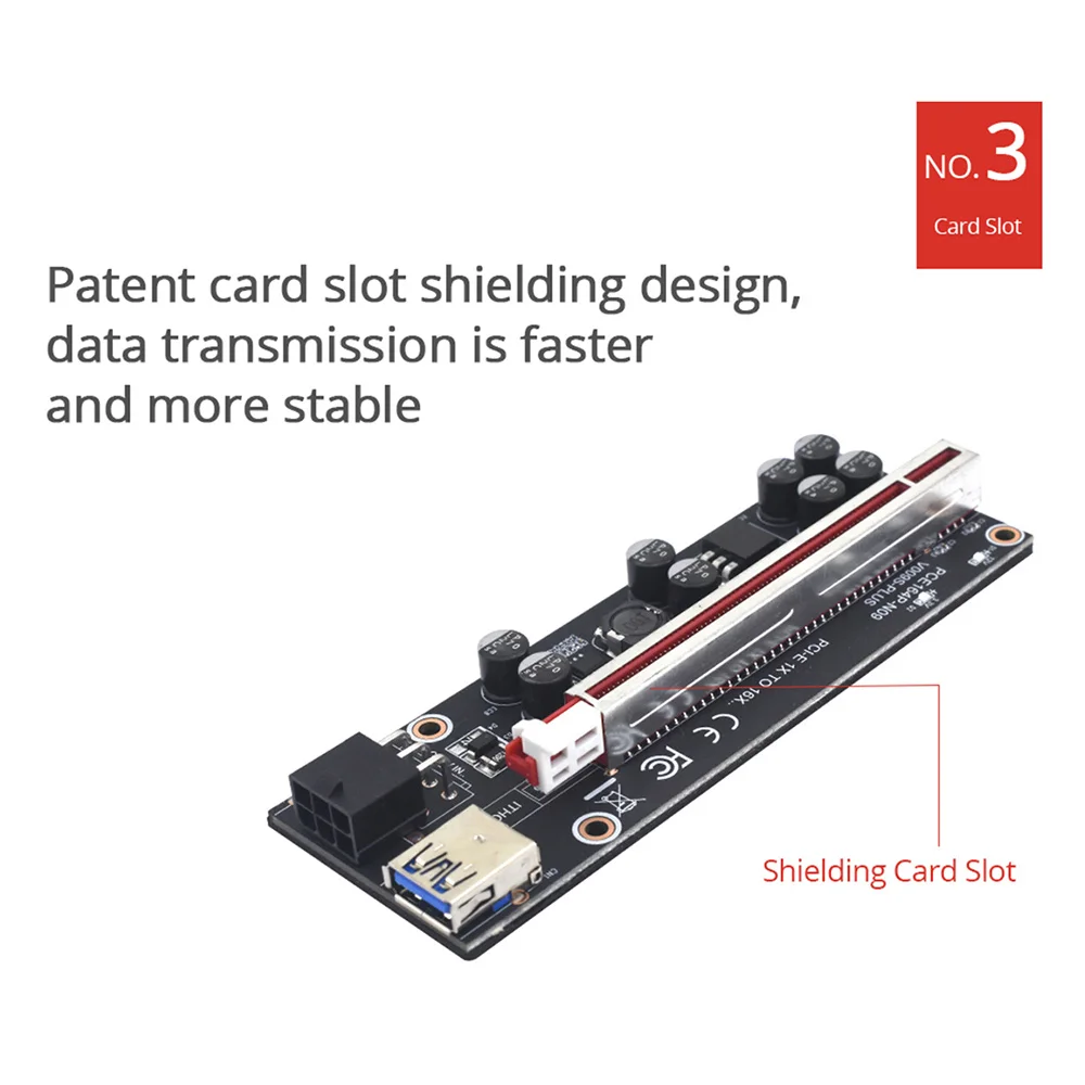 VER009S Plus PCI-E Riser Card PCI Express 1X–16X USB 3.0 Кабель SATA–6-контактный разъем для майнинга