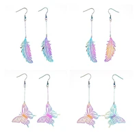 kissitty 2 pairs rainbow multi color etched metal embellishments stainless steel dangle earrings jewelry finding gift