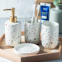 3pcs4pcs bathroom accessories set ceramic liquid soap dispenser toothbrush holder gargle cup storage tray wedding gifts