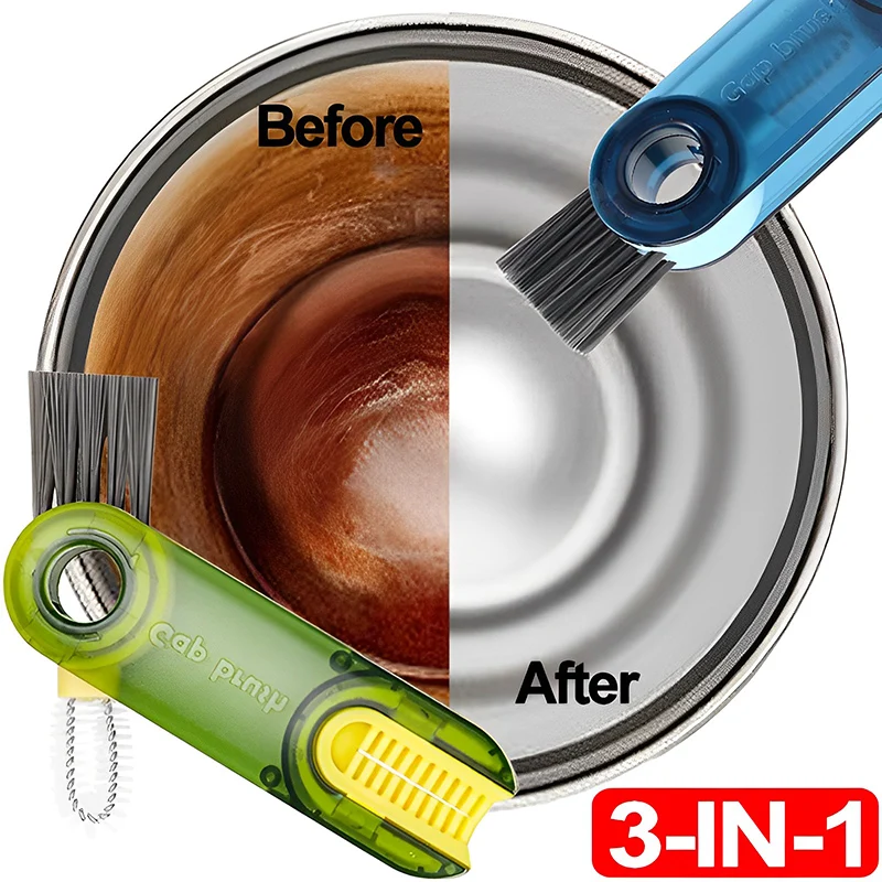 

3 In 1 Bottle Gap Cleaner Brush Rotatable Cleaning Cup Brush Silicone Cup Lid Groove Gap Cleaning Tools Mini U-shaped Brushes