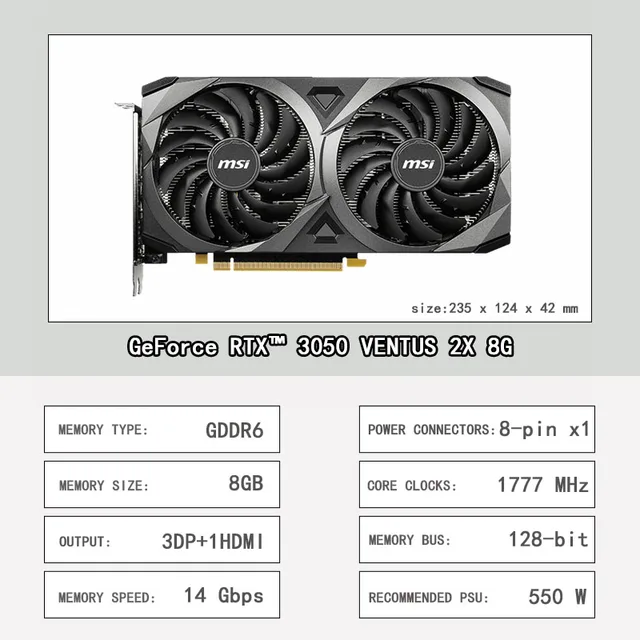  Видеокарта MSI GeForce RTX 3050 8G X VENTUS 2X
