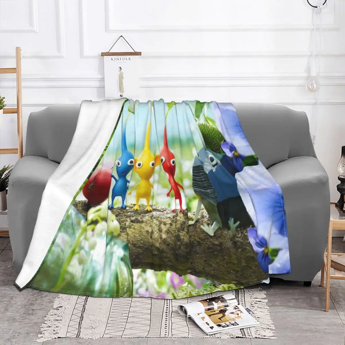 Одеяло Pikmin из кораллового флиса портативное легкое покрывало с принтом для