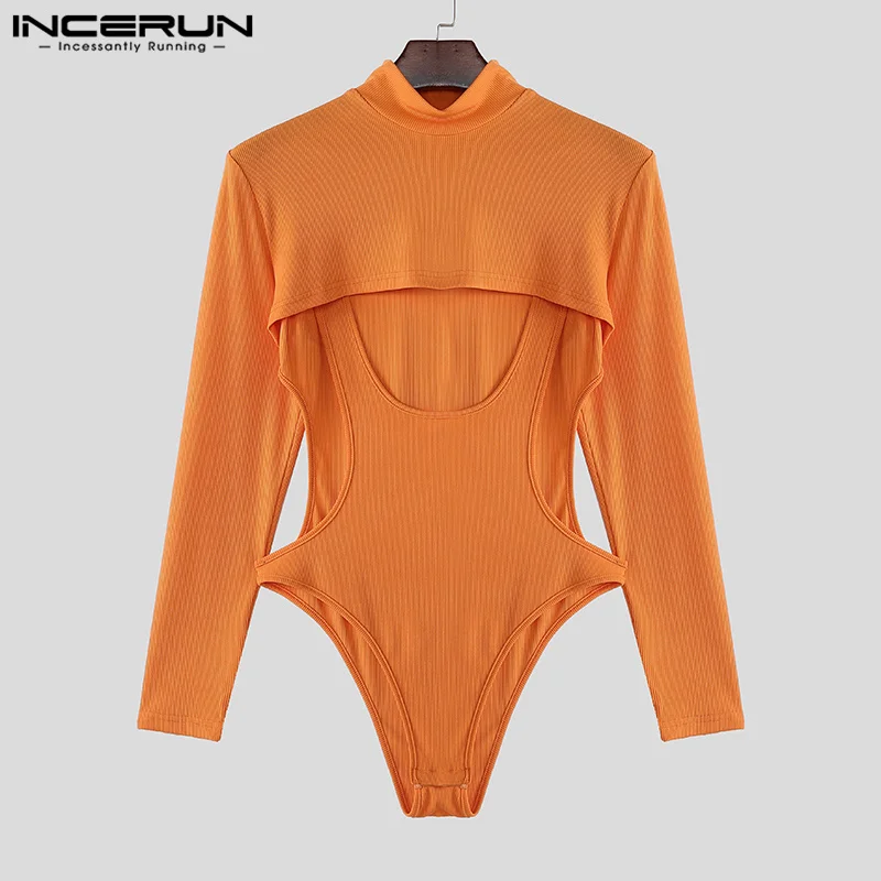 INCERUN мужские повседневные однотонные футболки сексуальные с высоким воротником