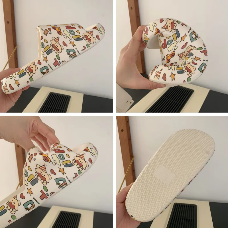 Cartoon bear summer women's slippers indoor bathroom non-slip sandals beach sandals thick platform non-slip home flip flops