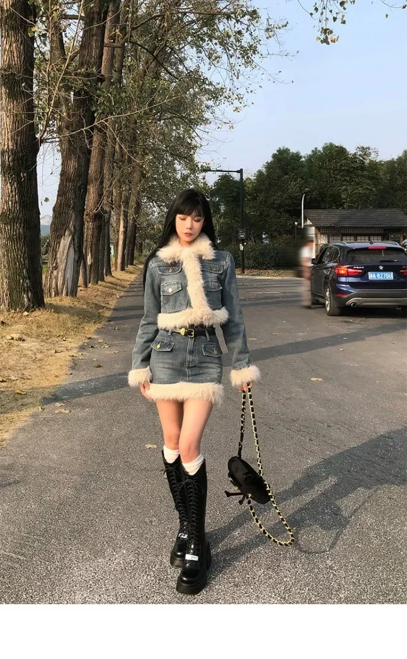 Модная приталенная короткая куртка в корейском ретро-стиле для девушек юбка до