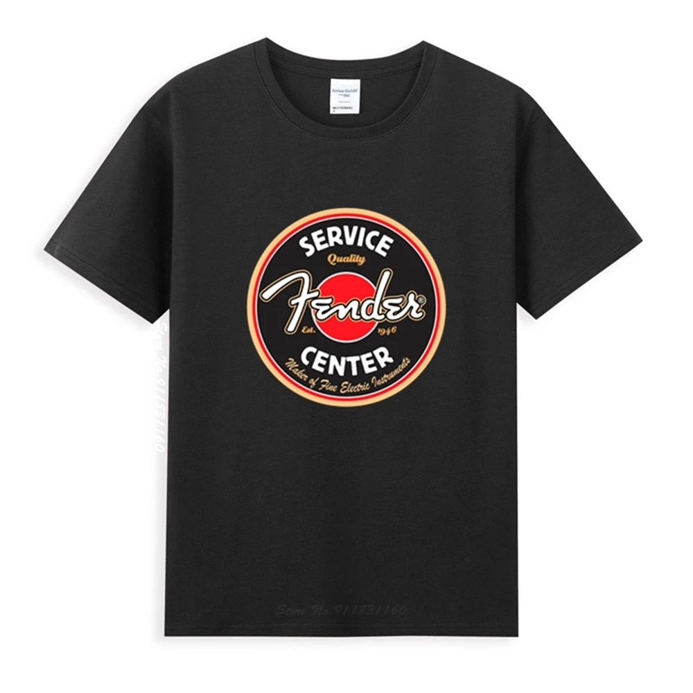 

Fender Service Center Guitar Logo Classic Black T-Shirt Newest Summer Men's Short Sleeve Popular Tees Shirt Tops Novel Unisex