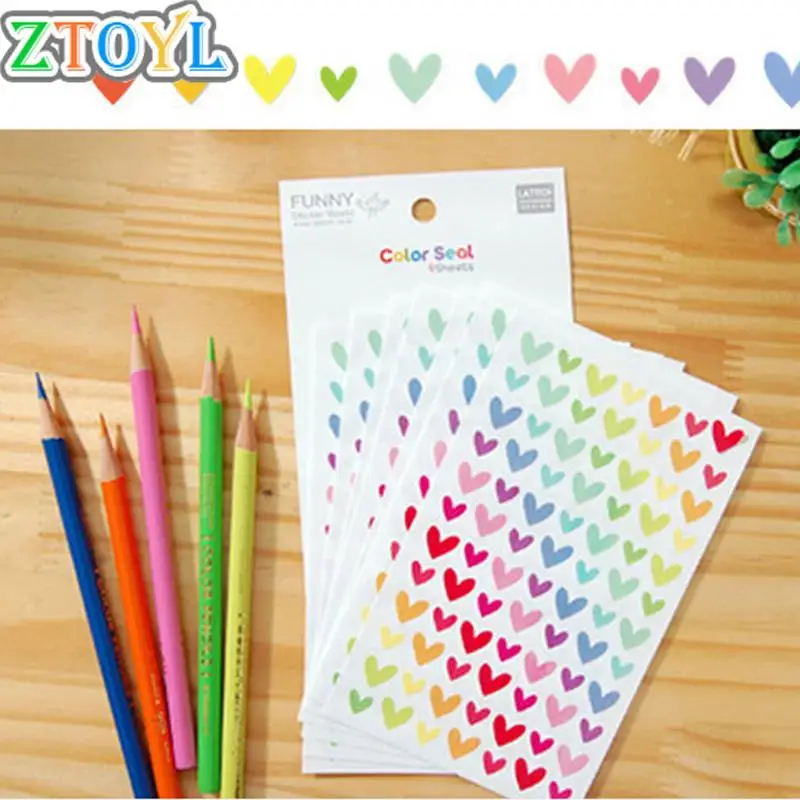 

6Pcs/set Star Round Heart Print toy stickers Drawing Market Diary Transparent Scrapbooking Calendar Album Decor Sticker Toys
