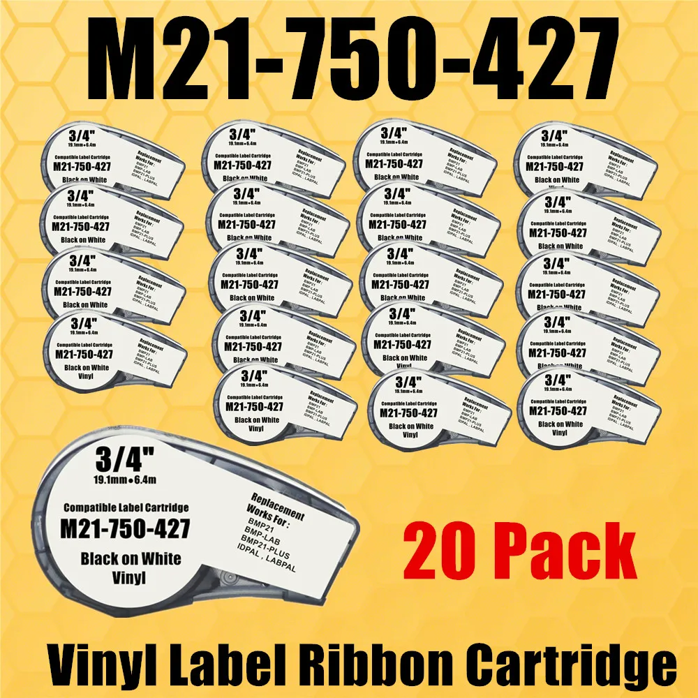 10~20PK Compatible Label TAPE M21-750-427 Self-Laminating Wire Wrap Vinyl Cartridge For Handheld Label Printer Translucent Tape