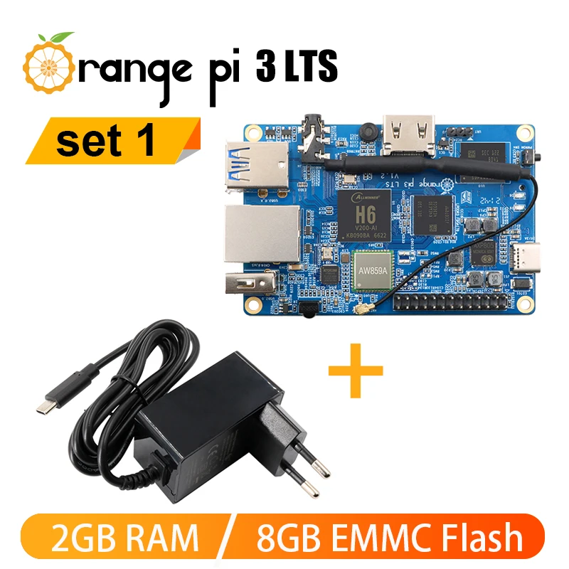 

Clearance Orange Pi 3 LTS With Type-C EU Power Supply Open Source Single Board Computer AllWinner H6 2GB Run Android 9.0 Ubuntu