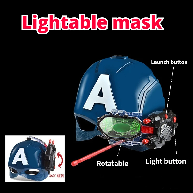 Купи Marvel Captain America Masks Launcher Iron Man Spiderman Action Figure Led Light Collection Decoration Cosplay Model Toys Gifts за 388 рублей в магазине AliExpress