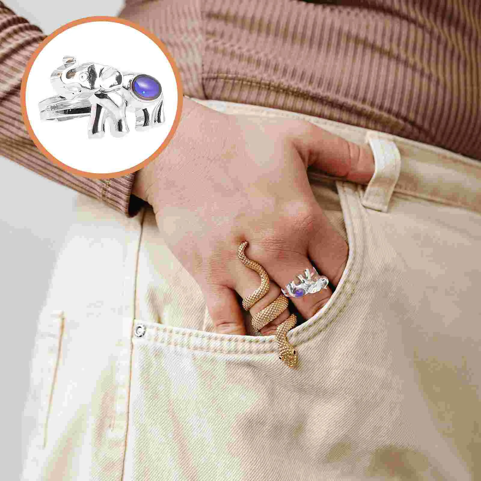 

Ring Rings Finger Engagement Crystal Mood Open Sensitive Animal Band Stackable Wedding Friends Best Changeable Gemcartoon