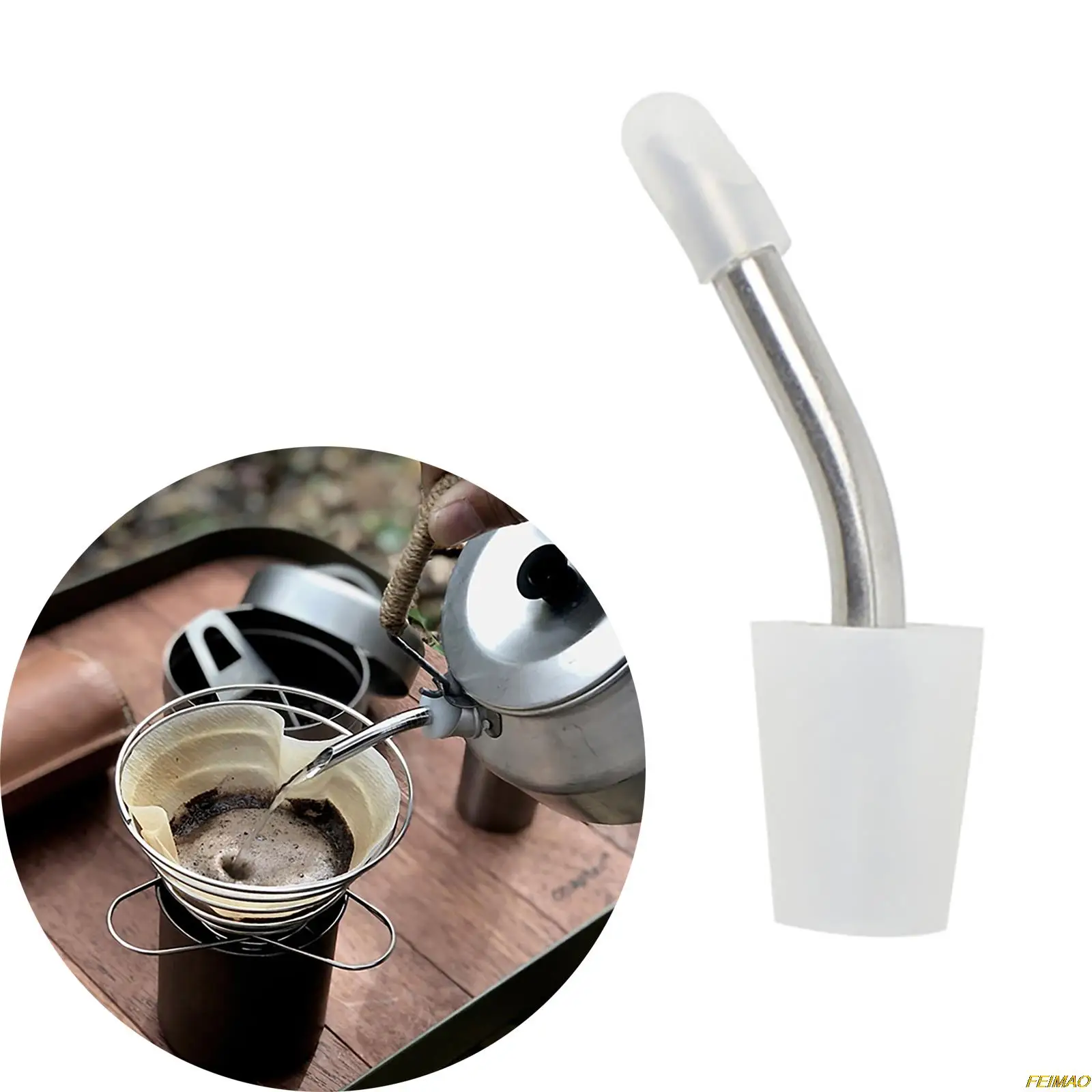 

Outdoor Camping Boiler Coffee Pot Extension Spout Kettle Spout Silicone 304 Stainless Steel Converter Spout With Cleaning Brush