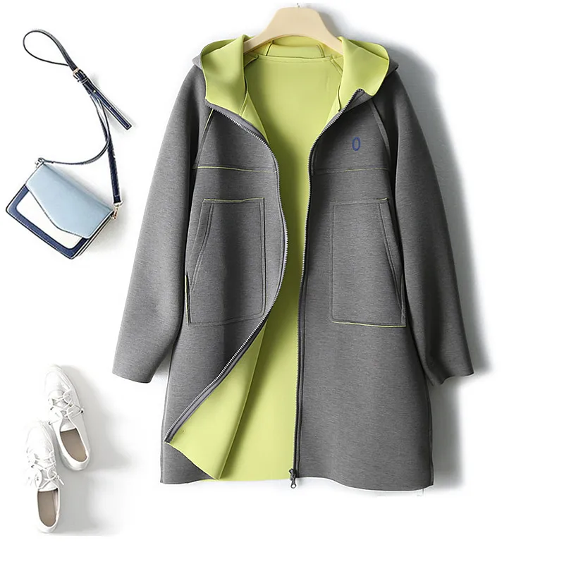 Тренч с капюшоном в стиле вестерн контрастный цвет большой карман свободная