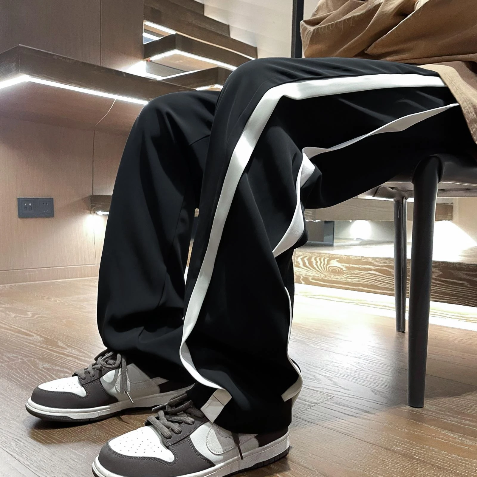 Side Patchwork Casual Pants Men's Summer Fashion Brand American Design Sense Sweat pants Loose Straight Drape Wide Leg