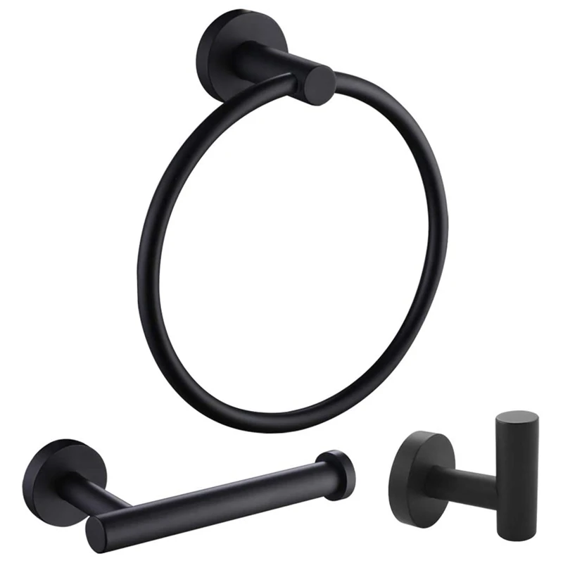 

Matte Black Bath Hardware Set Contemporary Stainless Steel Storage Accessories Kit