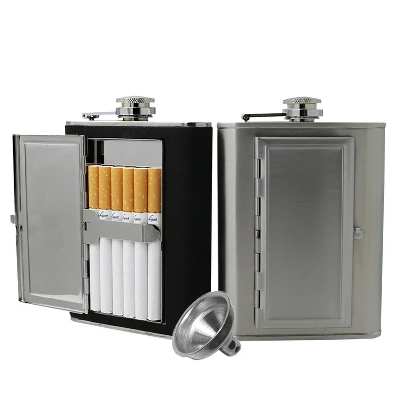 

Creative Cigarettes Case 6oz 5oz stainless steel hip flask whiskey liquor bottle Black PU Leather with Funnel Home Outdoor Sport
