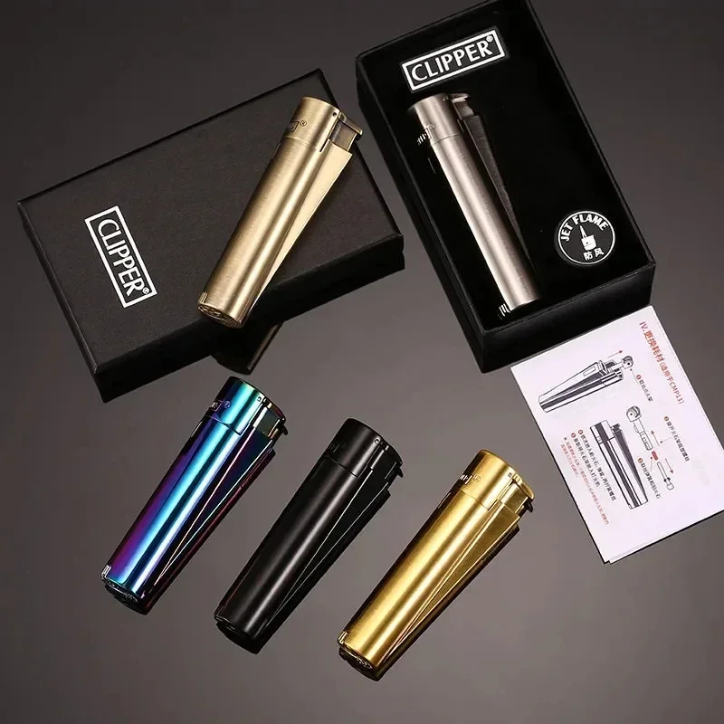 Фото Оригинальная зажигалка Clipper Torch с защитным колпачком, ветрозащитная, с прямым синим пламенем, многоразовая, на бутане, гаджет для мужчин-курильщиков №5