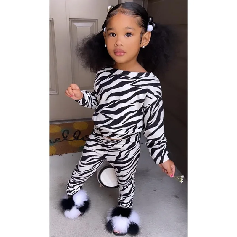 

2022 Girls Autumn Fashion Zebra Printed Loose Long Sleeves Shirts +Pants Set Teens Suits Streetwear Oversize Soft Tops Clothings