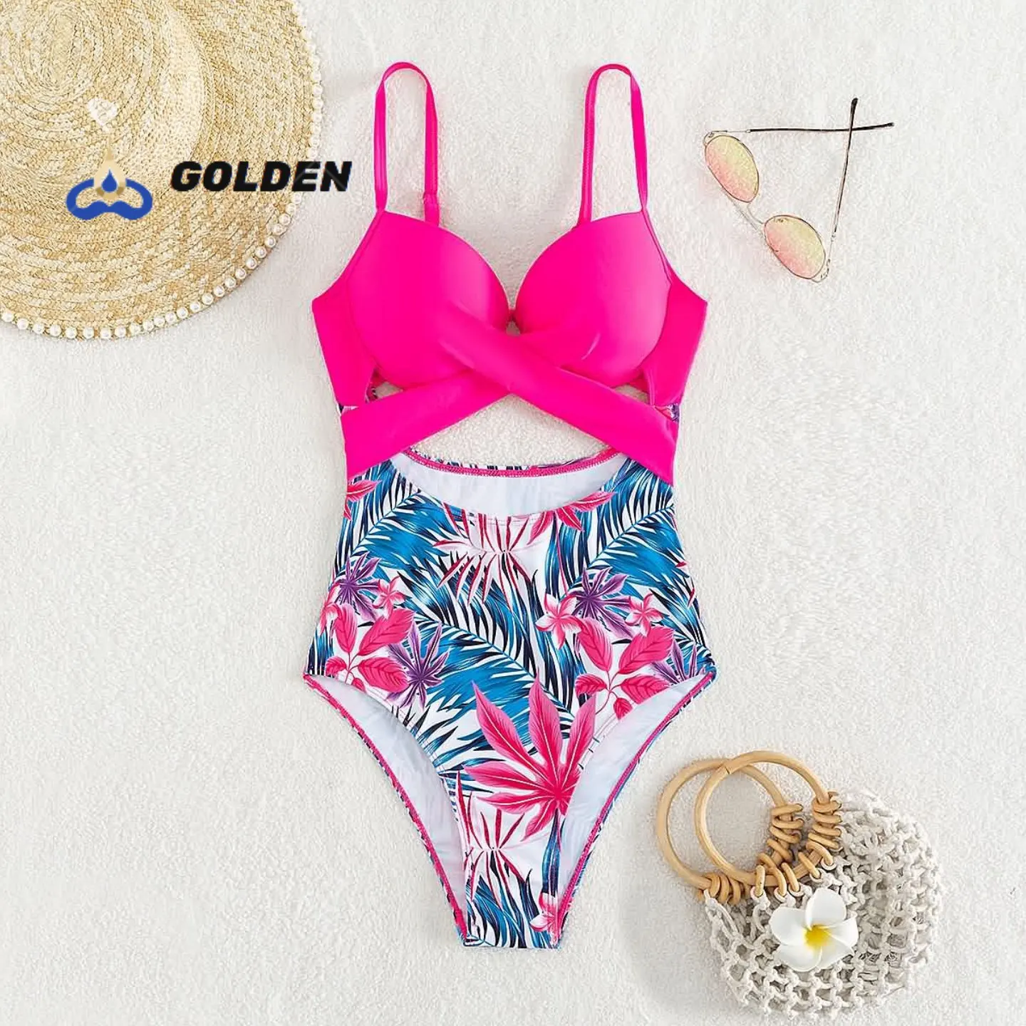 

2023 New Swimwear One-piece Sexy Printed Women's Swimsuit with Bra Pad Bikini ladies summer suit Beach outing