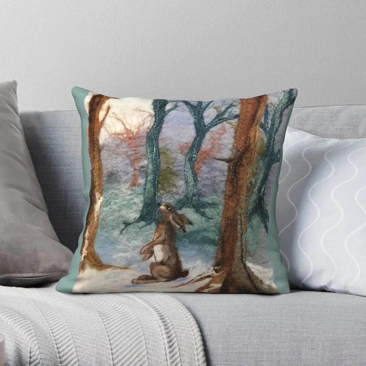 

Moon Gazing Hare Pillowcase Polyester Linen Velvet Pattern Zip Decor Pillow Case Sofa Seater Cushion Cover 45x45