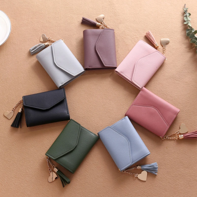 

Women's Wallets Short Tassel Pendant Wallet Coin Purses Clutch Money Bag Cute Female Wallet in Hand id Card Holders Clutch