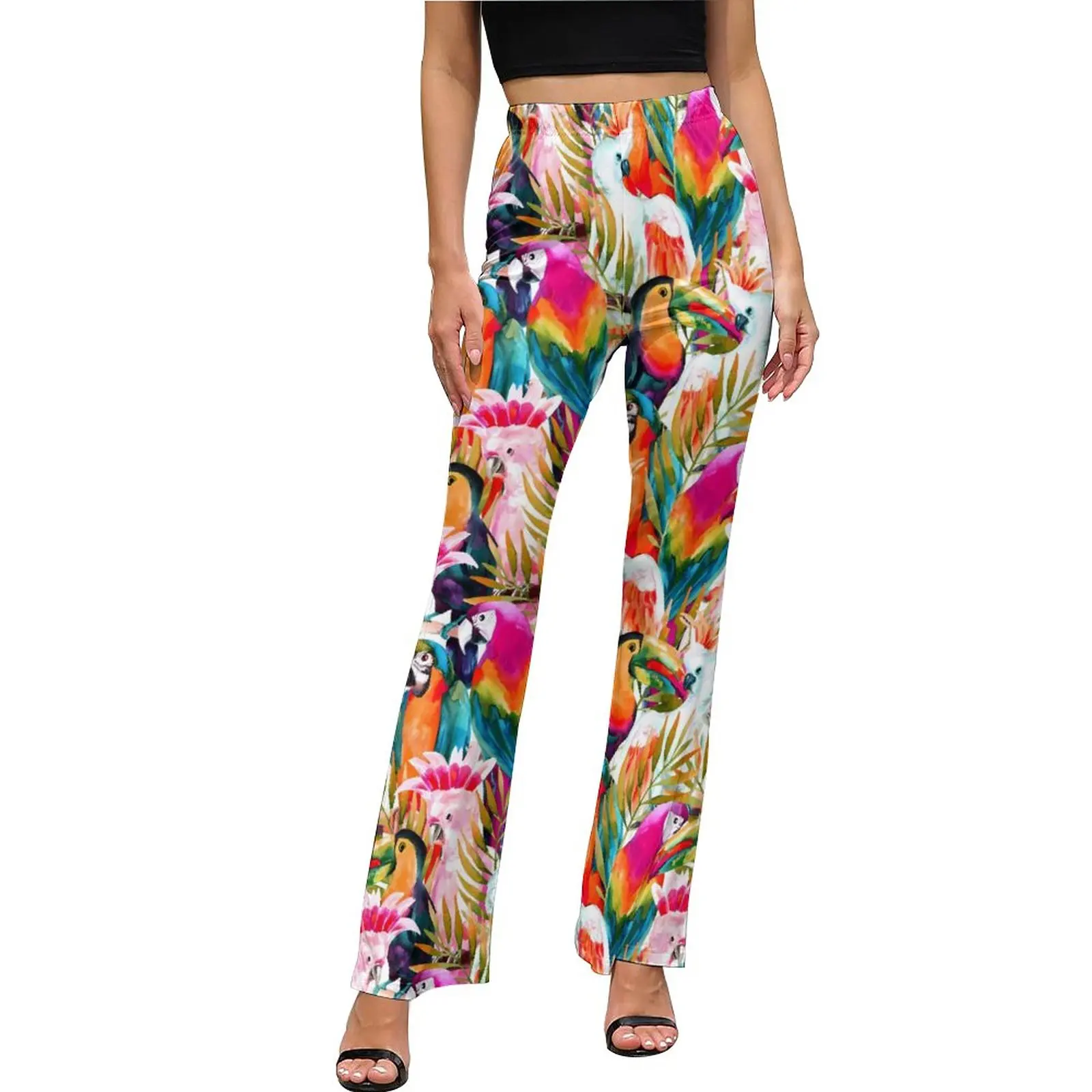 

Tropical Birds Pants Parrots Palm Leaves Sexy Workout Flare Trousers Spring Ladies Custom Streetwear Slim Pants