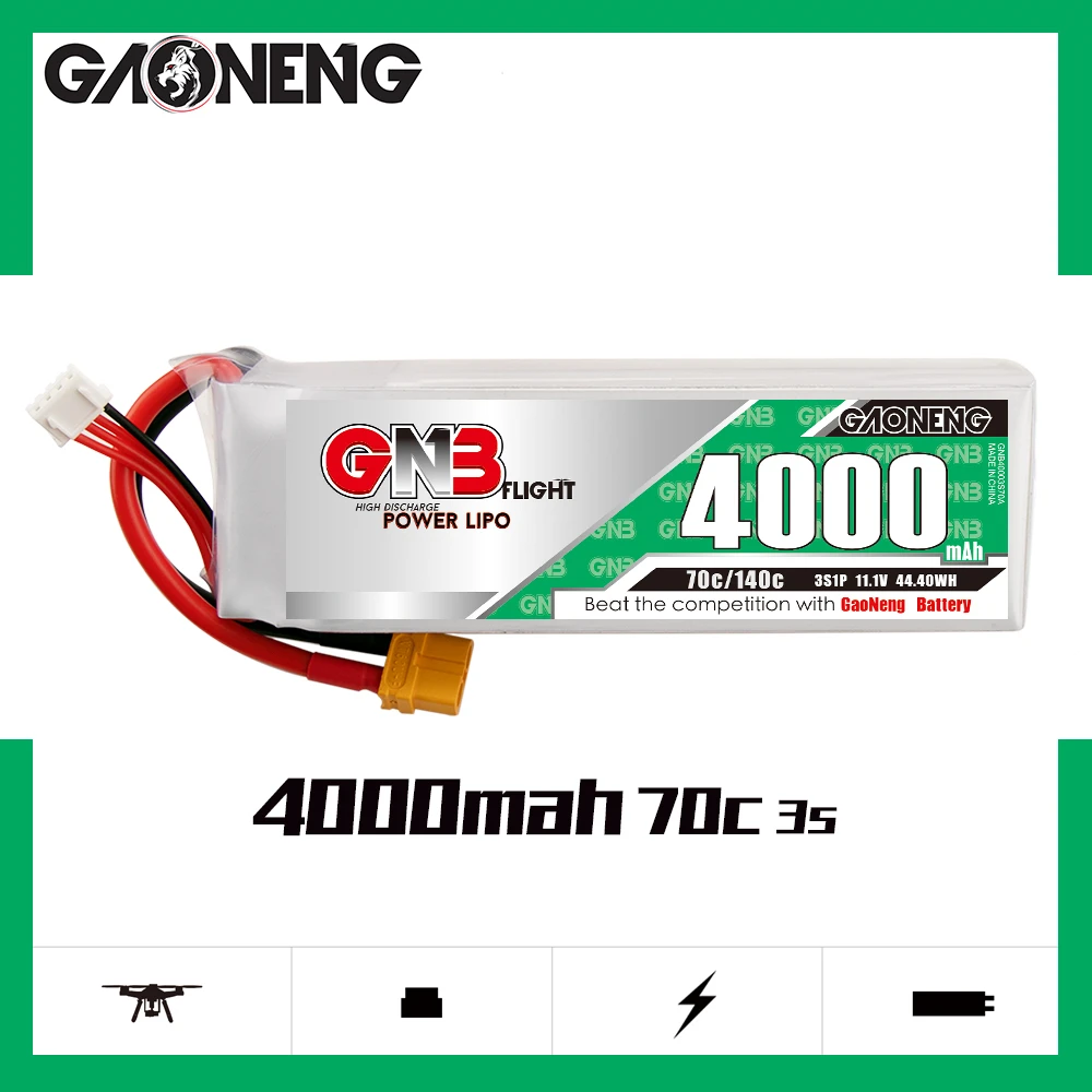 

GAONENG GNB 3S1P 4000mAh 11.1V 70C/140C Lipo Battery With XT60 EC5 XT90S Plug For UAV RC Helicopter FPV Car Boat Airplane Tank