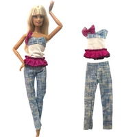 nk official 1 pcs clothing fashion sleeveless top and casual pants daily wear jeans accessories clothes for barbie doll