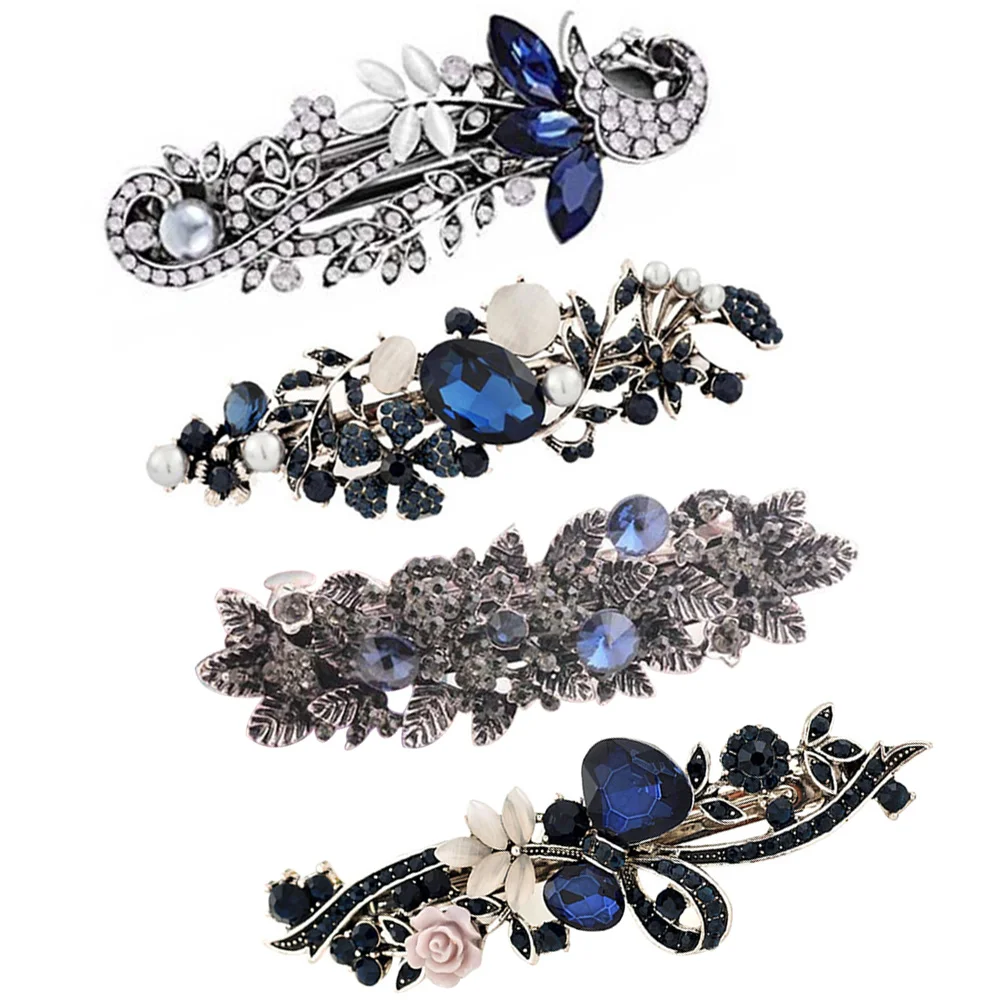 

French Hair Clips, 4pcs Rhinestone Flower Hair Vintage Spring Hair Barrettes for