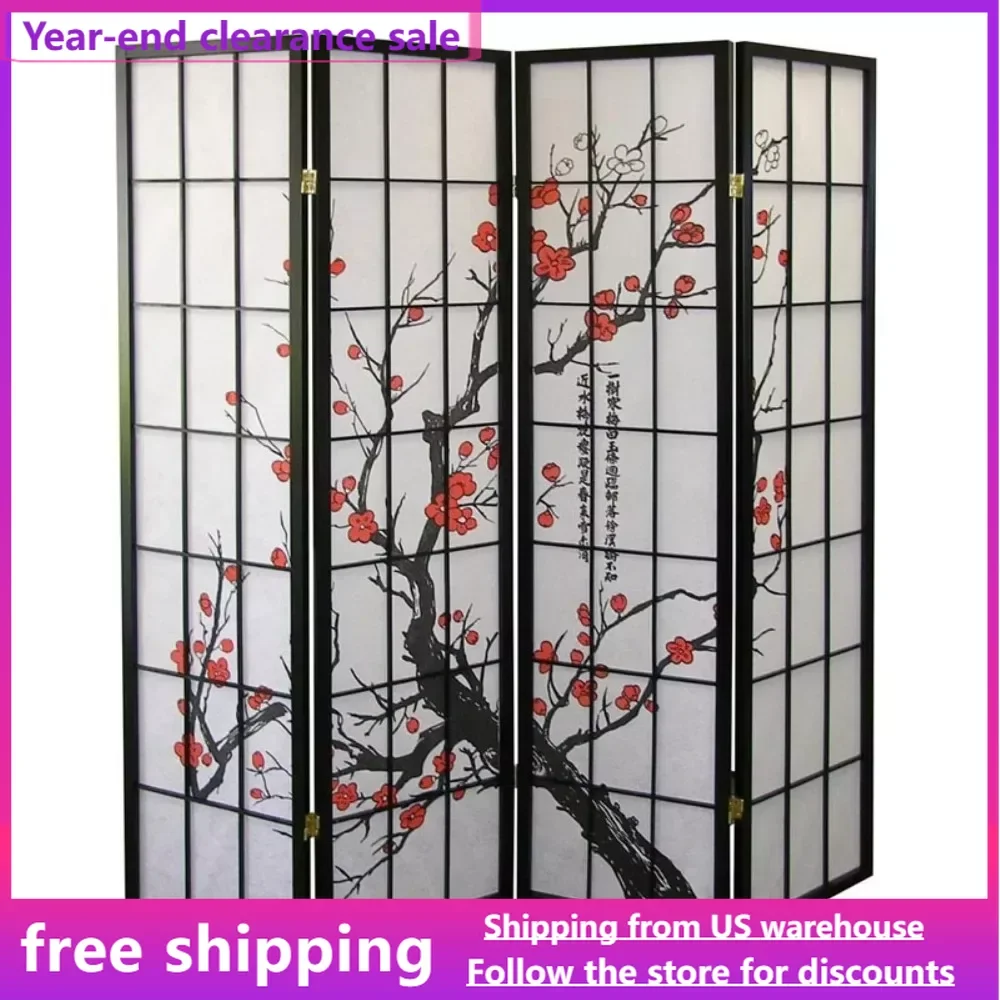 

Room Divider Folding Screen Separator Japanese Plum Blossom 4 Panel Room Divider Free Shipping Black Home Decor Garden