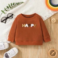 2022 autumn new infant girl waffle long sleeve t shirt toddler boy embroidered letter hoodie tops baby cotton fashion clothing