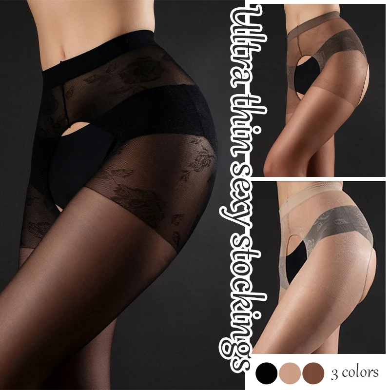 Women Super Shiny Glossy Silky Pantyhose Ultra Thin Sheer Jacquard Open Crotch Stockings Elastic Socks Stretchy Slim Tights