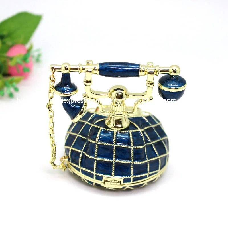 New Bejeweled Enameled Trinket Box/Figurine With Rhinestones- Vintage Telephone