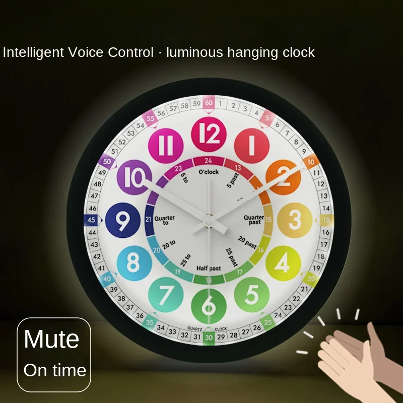

Modern Voice Control Cartoon Luminous Wall Clock, Suitable for Children's Bedroom Wall Decoration Night Lights, Wall Clocks