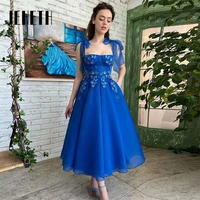 jeheth royal blue organza prom dress bow straps butterfly appliques ankle length a line square neck formal party evening gown