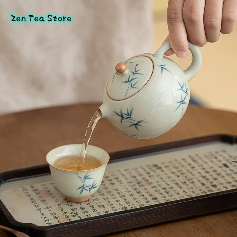 Чайник из бамбука и листьев Xishi с ручной росписью керамический чайный набор