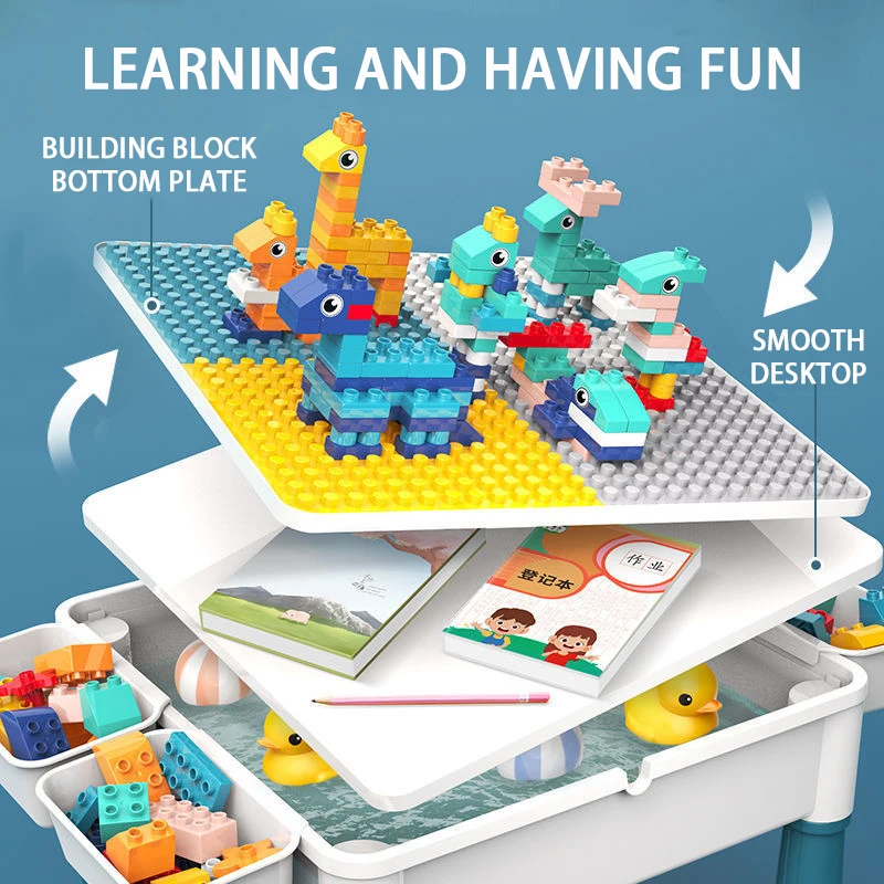 

Multifunctional Building Table Kids Activity Big Building Blocks Compatible Educational Children Table Large Block Toys Gifts