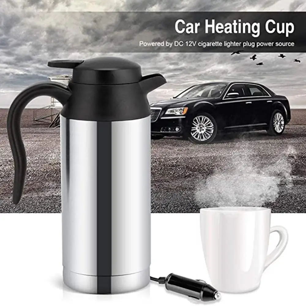 

12V/24V 750ml Vehicular Kettle Car Electric Pot Stainless Steel Coffee Mug With Cigarette Lighter Auto Accessories Coffee Kettle