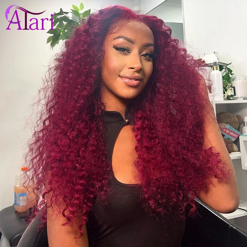 Burgundy Kinky Curly Human Hair Wigs for Black Women Transparent 13x4 Lace Frontal Wig Prepluck Deep Curly 5x5 Lace Closure Wig