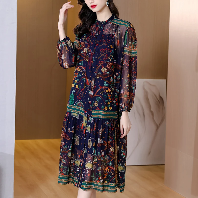 

Женское шифоновое платье средней длины с длинным рукавом