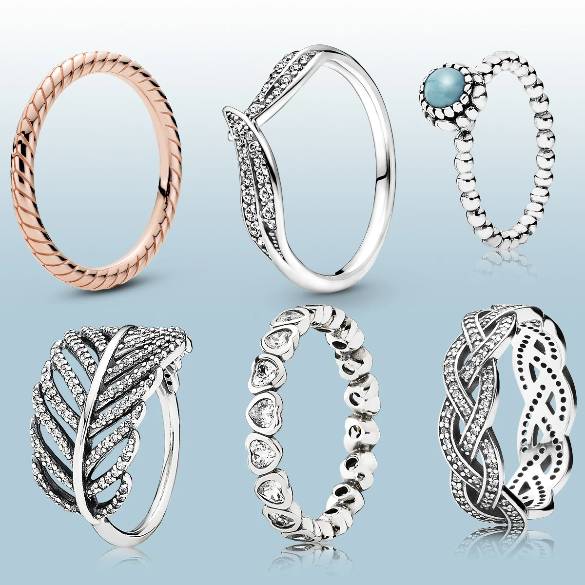 

2022 Fashion Ring Princess wishbone heart ring popular women's RING 925 Silver Ring infinite flower spark zircon