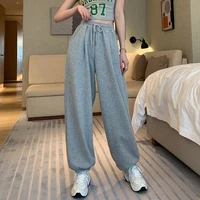 women casual drawstring pants oversized baggy korean high waist joggers trousers black grey all match sweatpants with pocket