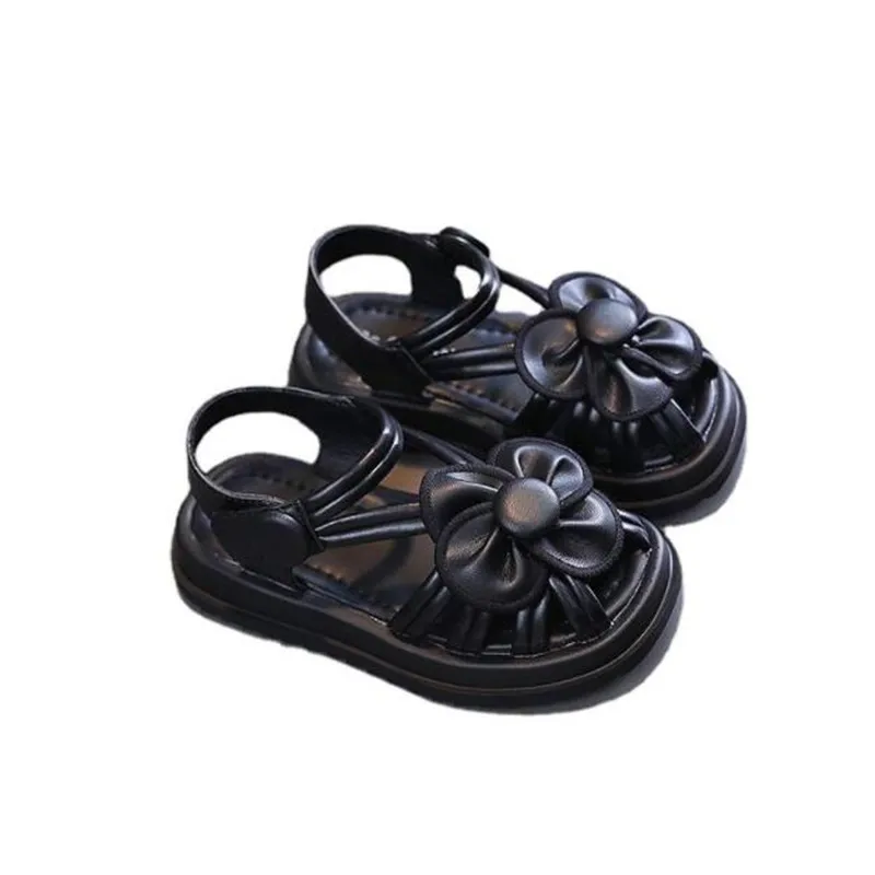 Girls' sandals flower 2022 summer new soft bottom beach Baotou little girl Princess shoes children's Roman sandals leather 4-12Y