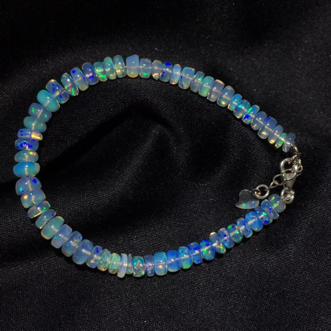 

Natural White Colorful Opal Abacus Beads Flash Opal Bracelet 5mm Light Gemstone Stretch Women Men Jewelry AAAAA